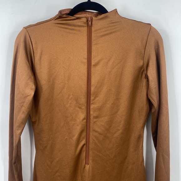 SKIMS All in One Shine Mock Neck Long Sleeve Onesie Catsuit in Caramel Size XL - Picture 6 of 14